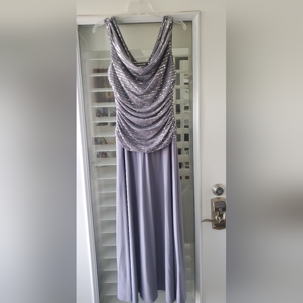 R&M Richards Silver Sequin Evening Dress